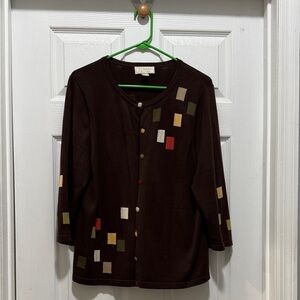 CJ Banks Multicolor Patchwork Cardigan